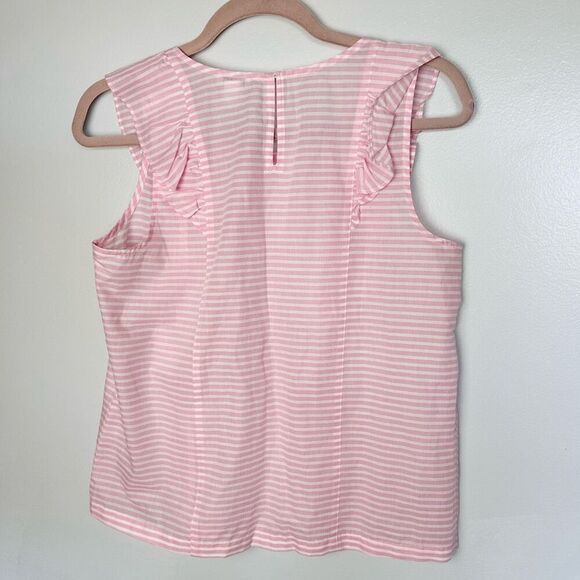 J. Crew Women’s Printed ruffle tank top  size 4 Pink White - Picture 3 of 7